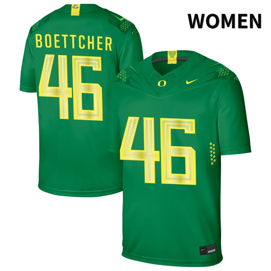 Oregon Ducks Women's #46 Bryce Boettcher Football College Authentic Green NIL 2022 Nike Jersey TLY08O6B